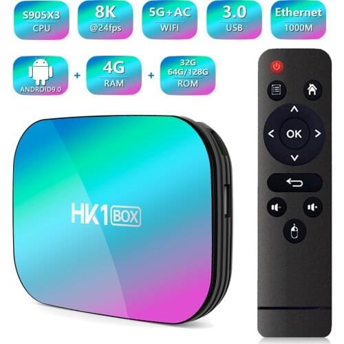 HK1 Box Amlogic S905X3 Android TV BOX 9.0 ddr3 4GB 32G/64G/128G gigabit lan port 1000m 2.4G 5G wifi BT 8k x96 max plus