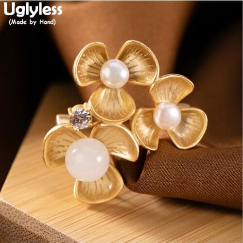 Uglyless Dual-use Blooming Flowers Brooches Pendants NO Chains Natural Jade Pearls Floral Brooches Real 925 Silver Vogue Jewelry