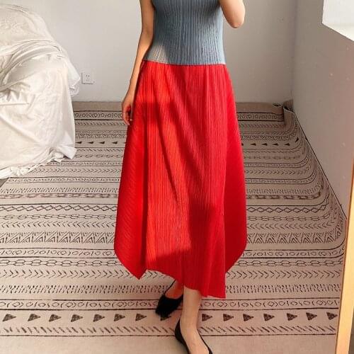 Miyake pleated 2021 Summer Pleated skirt korean fashion casual high waist irregular plus size long skirt women aesthetic clothes