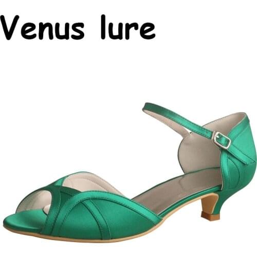 Custom Handmade Women Shoes Heel 4.5cm Green Short Heel Party Wear Sandals