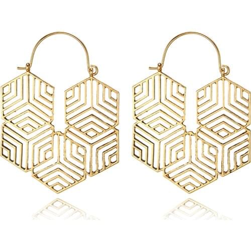 Tocona Ethnic Hollow Heart Wings Hoop Earrings Vintage Antique Gold Silver Color Piercing Earring Brincos for Women Jewelry