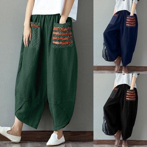 New Womens Retro Boho Printed Wide Leg Pocket Streetwear Harem Pants Trousers Casual Fashion Daily Street Pants Dropshipping