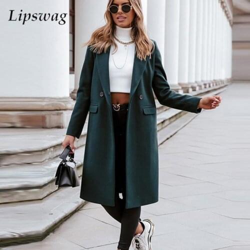 2021 Lady Fashion Elegant Long Overcoat Women Autumn Winter Casual Loose Turn-Down Collar Woolen Coat Tops Long Sleeve Outerwear