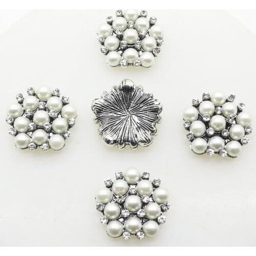 10Pcs/Lot 20mm White Pearl Artificial Crystal Metal Buttons Flatback Diamond Button for Wedding Bouquent Shoes Craft Decoration