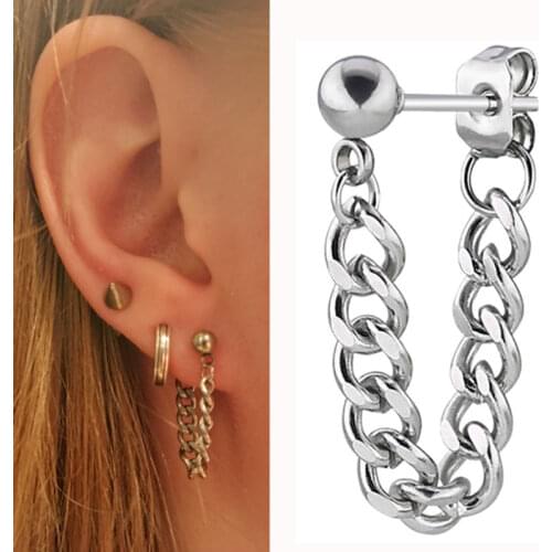 2pcs New Punk Minimalist Metal Chain Earrings Geometric Asymmetric Earrings For Women Fashion Tassel Ear Jewelry Gifts