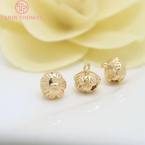 6PCS 8x9MM 24K Champagne Gold Color Plated Brass Lotus Beads Charms Connector High Quality Diy Jewelry Accessories
