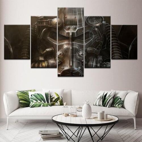 5 panel fallout power armor helmet Poster wood Frame Gallery wrap art print living room home wall decor Modular picture Artwork