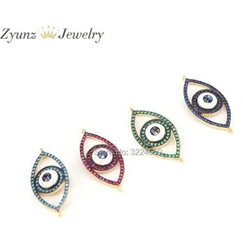 5PCS ZYZ176-1021 Fashion Eye Shell Oval Connector Beads, Micro Pave CZ Stones Pendant Jewelry