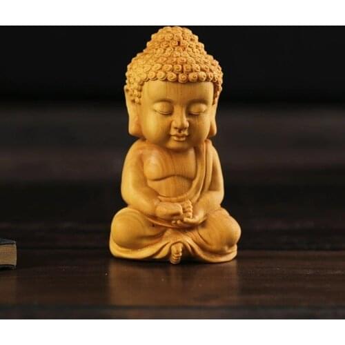 7CM Religious Mini Buddha Sculpture Gift Boxwood Carving Car Decoration Handicraft Gifts Statue Small Buddha Amitabha