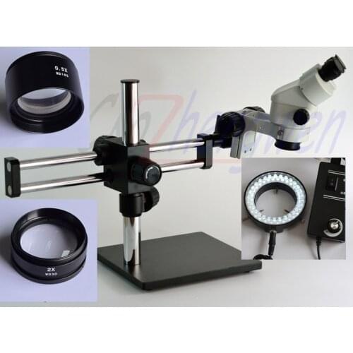 Binocular Stereo Microscope 3.5X-90X Stereo Microscope on Ball Bearing Boom Stand +60 pcs LED