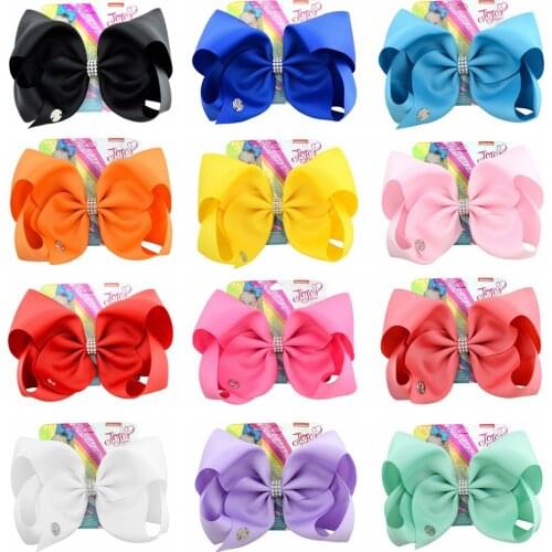 8" Jojo Bows Solid Hair Clip for Girls Handmade Hairpins Grosgrain Rhinestone Hairgrips Fashion Party Hair Accessories