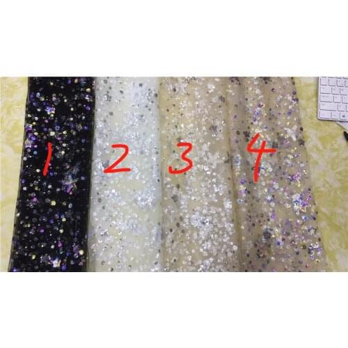 African colorful star design lace textile Graceful JRB-92002 French tulle embroidery lace fabric with sequins