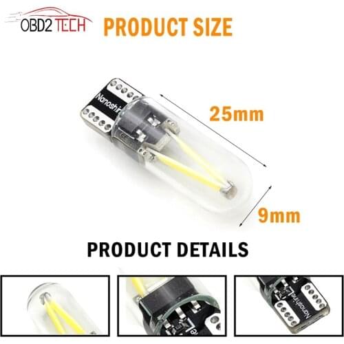 W5W T10 Cob Glass Car Light Led Filament Wedge License Plate Lamp Dome Indicator DRL Car Styling 12V Reading Light