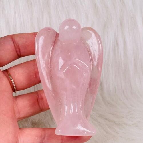 Large Size!!Natural Rose Quartz Hand Carved Powder Crystal Jewel Ornaments Statue Angel Of Peace