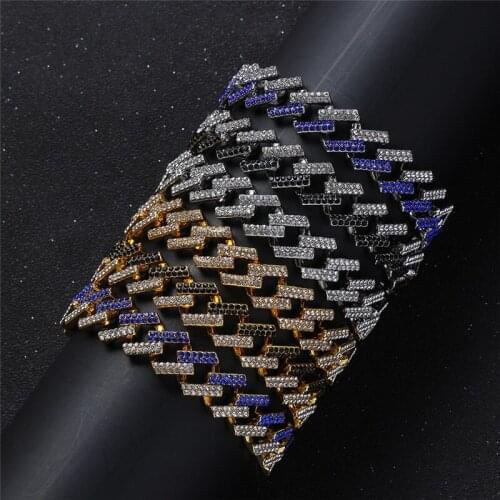 Two-Tone Cubic Zircon Hip Hop Bracelet Fashion Width 15mm Iced Out Link Chain Bracelets For MenS Party Jewelry Drop Shopping