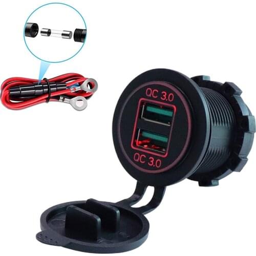 Dual QC3.0 USB Charger Socket, 36W Waterproof Quick Charge 3.0 Power Outlet Adapter for 12V/24V Car Boat Marine Motorcycle