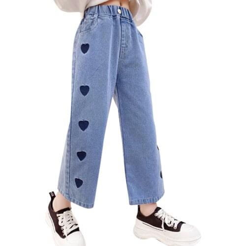 Jeans Girl Heart Pattern Girl Jeans Casual Style Trousers For Children Spring Autumn Childrens Clothes 6 8 10 12 14