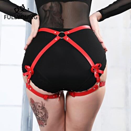 Fullyoung Sexy Garter Harness Leather Buttocks Straps Punk Harajuku Handmade Lingerie Belt Bdsm Waist To Leg Bondage Adjustable