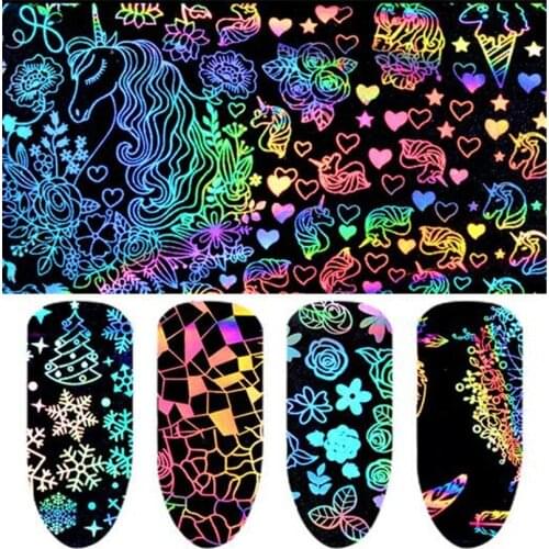 New 300set 8 Pcs Holographic Nail Foil Rose Butterfly Fire Flower Pattern Nail Art Sticker Heat Transfer Decoration Decal