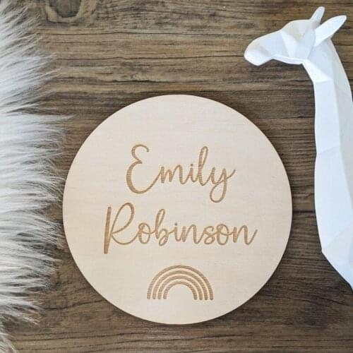 Engraved wood Nursery name sign, Custom rainbow Birth Announcement plaque, Baby room wall art, Milestone cards, baby keepsake