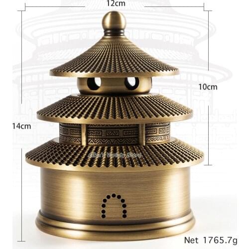 Chinese Architecture pseudo-classic Temple of Heaven Coils incense Brass Copper burner Buddhism supplies antique incense burner