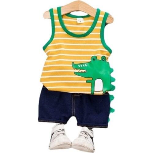 Summer Baby Boys Girls Cotton Clothing Sets Children Cartoon Striped Vest Shorts 2Pcs/Set Toddler Fashion Clothes Kids Tracksuit