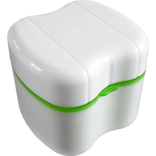 Denture Box with Specially Designed Holder for Rinse Basket, Great for Care, Easy to Open, Store and Retrieve(Green)