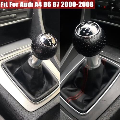 Car 5 6 Speed Manual Gear Shift Knob Shifter HandBall With Black Leather Gaiter Boot Cover For Audi A4 B6 B7 2000-2008