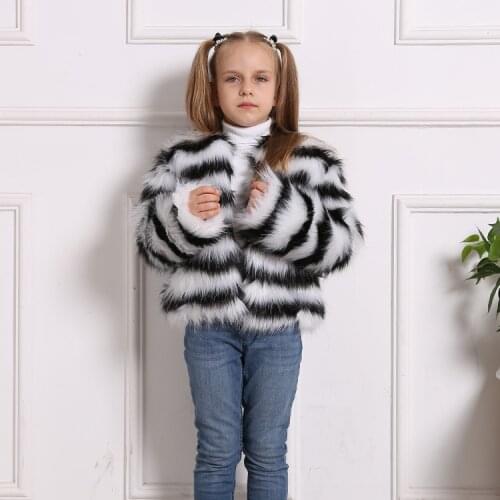 2019 girl winter jacket / Girl Faux fur coats Black and white stripe jacket for winter