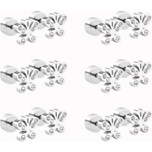 LUXUKISSKIDS 12Pairs/Lot Butterfly Cubic Zironia Stainless Steel Earrings Plus Back Stud Earring Fashion Jewelry Part brincos