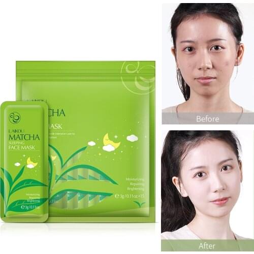 15pcs Matcha Sleeping Mask Travel Pack Wash and Hydrate Moisturizing Night Repair Depth Replenishment Masks Skin Care