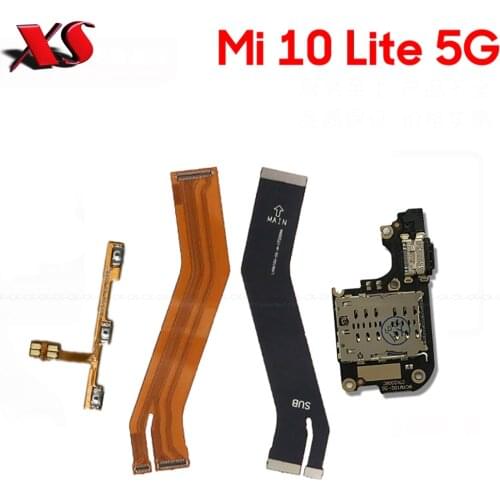 For Xiaomi Mi 10 lite Power Volume Side Key Main Mainboard flex cable USB Charging Board With Microphone Mic sim socket reader