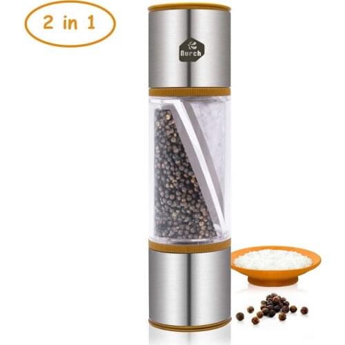 2 in 1 Salt and Pepper Grinder Set Premium Stainless Steel Salt and Pepper Shakers Handheld Sea Salt Ginder & Pepper Grinder