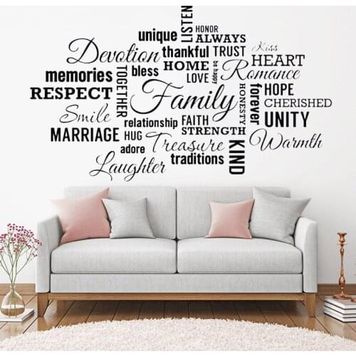 Family Word Cloud Wall Sticker Vinyl Lettering Home Love Faith Respect Inspirational Decal Housewarming Art Bedroom Decor HY1151