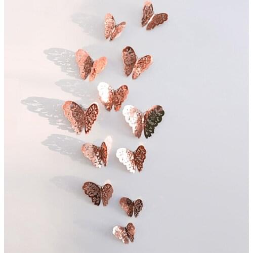3D Hollow Butterfly Wall Sticker DIY Rose Gold Wall Sticker Birthday Party for Kid Room Wall Decor Fridge Stickers Wedding Decor