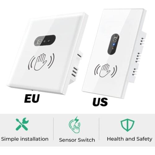 110/220V Wall Touch Switch White Smart Wall Light Switch Tempered Glass Panel Switch Infrared Sensor Without Touch EU/US