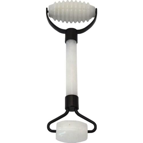 Natural Double Heads White Jade Roller Body Press Massager Facial Massage Roller
