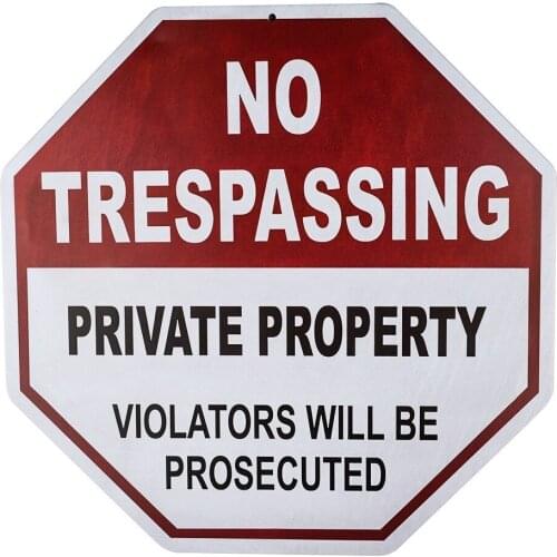 No Trespassing Sign, Private Property, 12x12 Octagon Shaped Rust Novelty Stop Sign