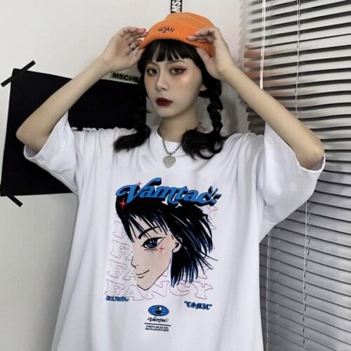 Summer Harajuku letter new Ulzzang fashion hip-hop big size Vintage casual gothic loose punk dark short-sleeved women clothing