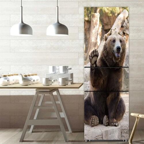 New Creative Bear Animal Pattern Fridge Sticker PVC Refrigerator Door Kitchen Self-adhesive Wall Stickers Decor