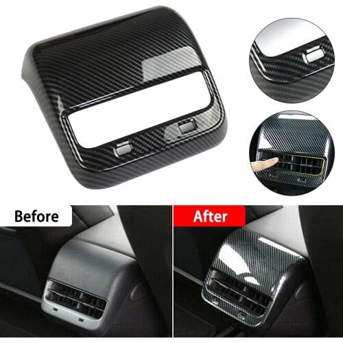 OLOMM Car Back Rear Air Vents Outlet Cover Trim For Tesla Model 3 18-19 Luxurious Carbon Fiber Parts Car Interior Accessories
