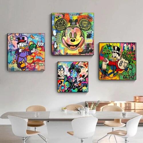 Disney Graffiti Cartoon Canvas Mickey Donald Duck Panther Anime Posters and Prints Wall Art Pictures for Living Room Home Decor