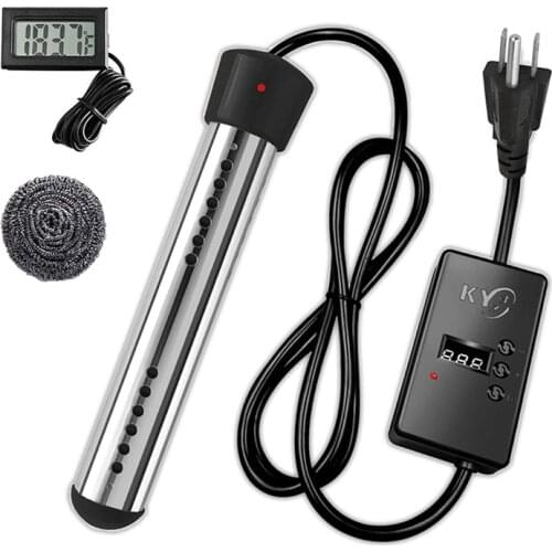 Immersion Water Heater, 1500W Bucket Heater with Stainless-Steel Guard, Smart Timing, Safe, Portable Us Plug