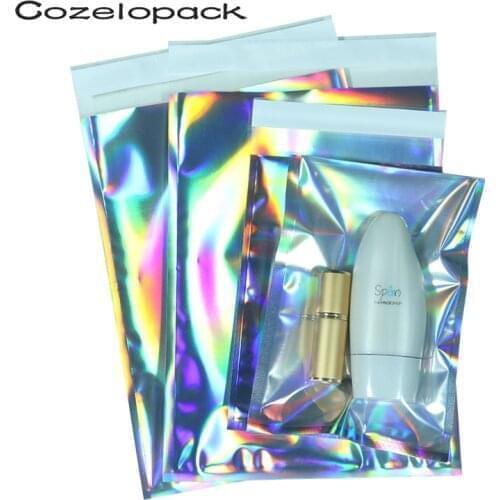 100pcs Laser Self Sealing Plastic Envelopes Mailing Storage Bags Holographic Gift Jewelry Poly Adhesive Courier Packaging Bags
