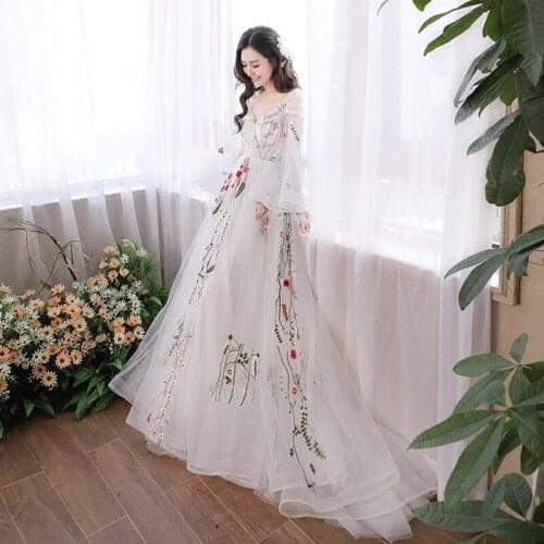 Popodion Wedding Dress White Dress Tulle Luxurious Wedding Gown Beautiful Wedding Gowns WED90601