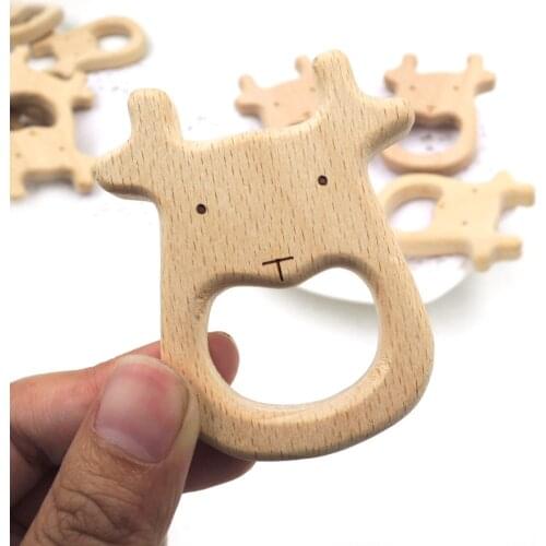 Handmade Wooden Teether Organic Safe Baby Teether Cattle Pendent Organic Natural Beech Wooden Animal Toy DIY Jewelry Making