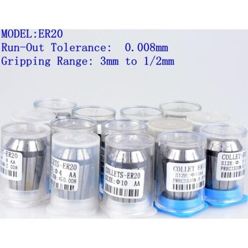 AA high Precision 0.008 1/2 1/4 1/8 and 1-13mm ER20 collet Spring Collet CNC Milling Lathe Tool ER20 Spring Collet Chuck