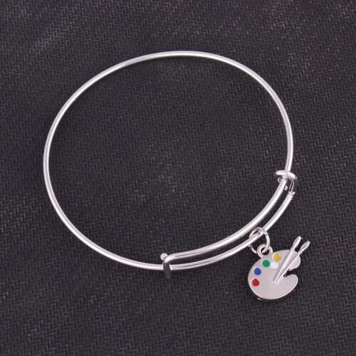 Artist palette charms with paint brushes Charms adjustable charm bracelet