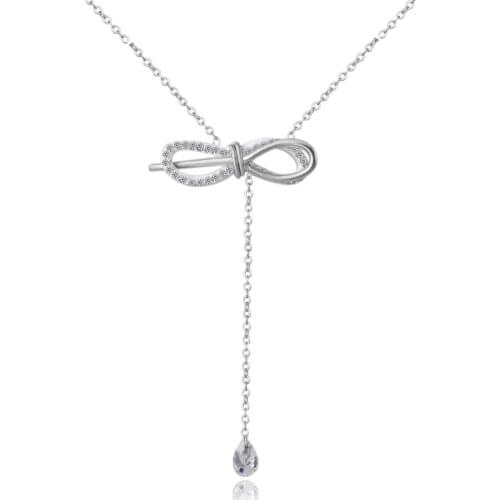 Luxury Cute Collar Jewelry Titanium Steel Bow Knot Pendants Necklace For Women Crystals Long Tassel Necklace Fashion Accessories