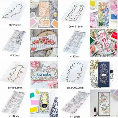 Mix Flower Letter Words Alphabet Sentence Square Hollowed Metal Cutting Dies Match Clear Silicone Stamps Diy Stencils Make Cards